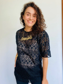 Camiseta Basica Renda Bordada Preta on internet