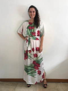 Vestido Longo Morcego Cetim Tulipa Vermelha - comprar online
