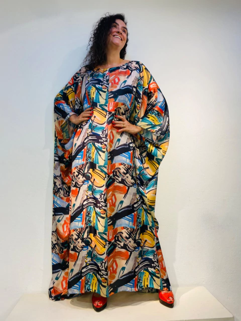 Vestido Maxi Longo Cetim Round Quadriculado