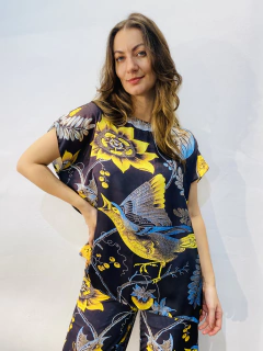 Camiseta Kaftan Cetim Passaro Azul - buy online