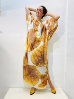 Vestido T Longo Cetim Folha Dourada on internet