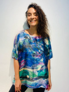 Camiseta Morcego Cetim Joan Blue - ALESSA