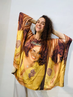 Camiseta Maxi Cetim Alcione Amarela Quadrados on internet