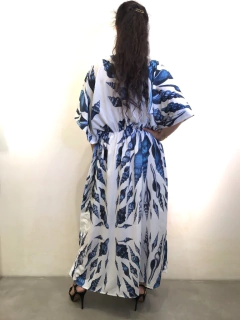 Vestido Máxi Elástico Longo Crepe Concha Azul - comprar online