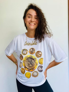 Camiseta Basica Jersey Moedas Branca