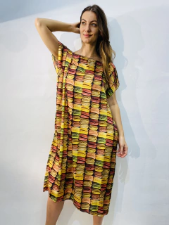 Vestido Kaftan Curto Cetim Macarrom na internet