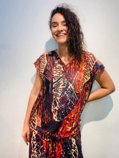 Camiseta Kaftan Vual de Malha Leque - ALESSA