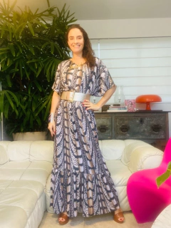 Vestido Morcego Babados Longo Crepe Faisão Corrido - comprar online