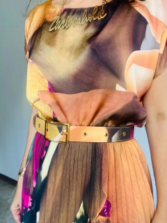 Saia Plissada Curta Crepe Orquídea Amarelo na internet