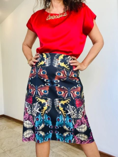 Saia Evasê Neoprene Borboleta Preta - comprar online