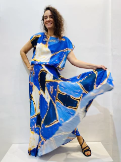 Saia Plissada Crepe Blue na internet