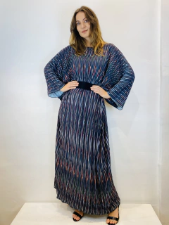 Vestido Maxi Plissado Longo Crepe Tapeçaria Listras - online store