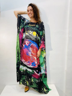 Vestido Maxi Longo Cetim Mundo Verde e Rosa - buy online