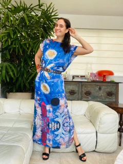 Vestido Kaftan Longo Cetim Paul Klee Azul na internet