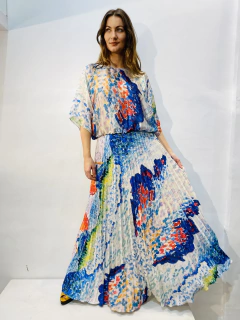 Vestido Morcego Saia Plissada Crepe Mar - comprar online