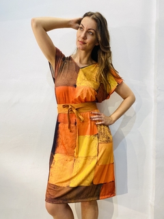 Vestido Kaftan Curto Jersey Quadrado