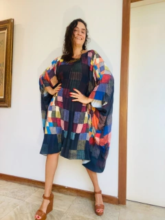 Vestido Plissado Curto Crepe Paul Klee Colorido