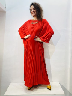Vestido Plissado Longo Crepe Vermelho