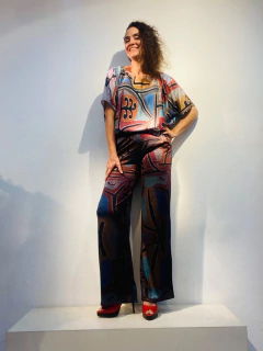 Calça Reta Malha Metalizada Paul Klee Rosa on internet