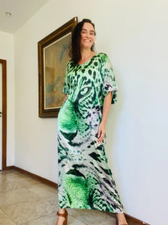 Vestido Longo T Seda Onça Pistache - comprar online
