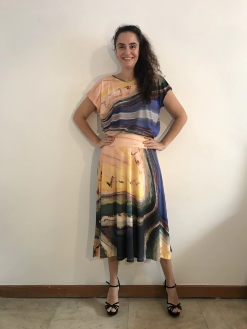 Saia Midi Evasê Jersey Praia