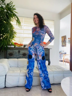 Calça Reta Jersey Paul Klee Azul - online store