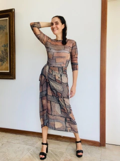 Saia Pareô Longo Chiffon Paul Klee Cinza