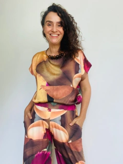 Camiseta Kaftan Cetim Orquidea Amarelo on internet