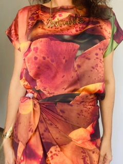 Image of Saia Pareô Longa Crepe Orquídea Laranja