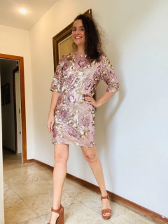 Vestido Básico Mini Paetê Rosa on internet