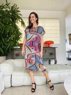 Vestido Kaftan Cetim Paul Klee Rosa - comprar online