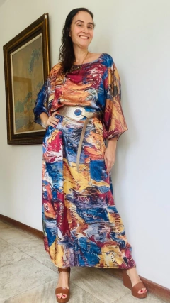 Vestido Maxi Longo Cetim Pop Paint