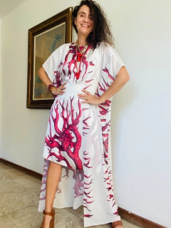 Vestido Maxi Aberto Longo Chiffon Coral - ALESSA