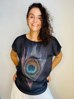 Camiseta Kaftan Cetim Pavão Preto - online store