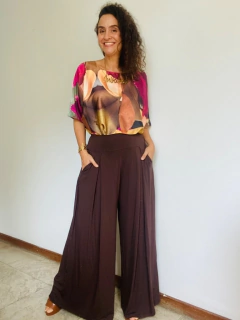 Calça Pantalona Malha Marrom