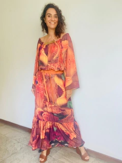 Vestido Bufante Longo Babado Crepe Orquídea Laraja on internet