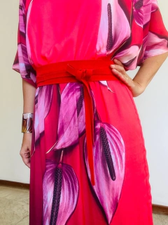 Vestido Morcego Babado Longo Crep Antúrio Vermelho - buy online