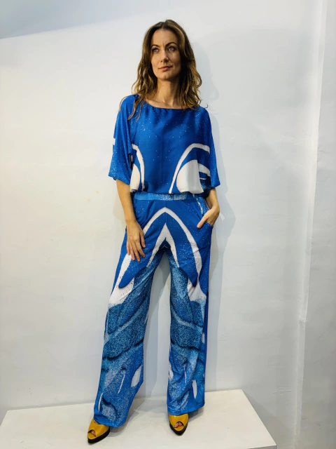 Calça Reta Jersey Samba Azul