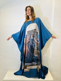Vestido Maxi Longo Cetim Municipal Mosaico Azul - comprar online