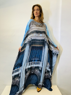 Vestido Plissado Longo Crepe Municipal Fachada Cor