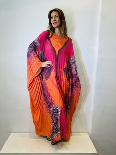 VESTIDO PLISSADO LONGO CREPE SAMBA LARANJA