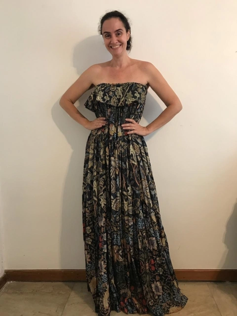 Vestido TQC Evasê Crepe William Morris