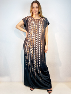 Vestido Kaftan Longo Jersey Faisão Preto - ALESSA