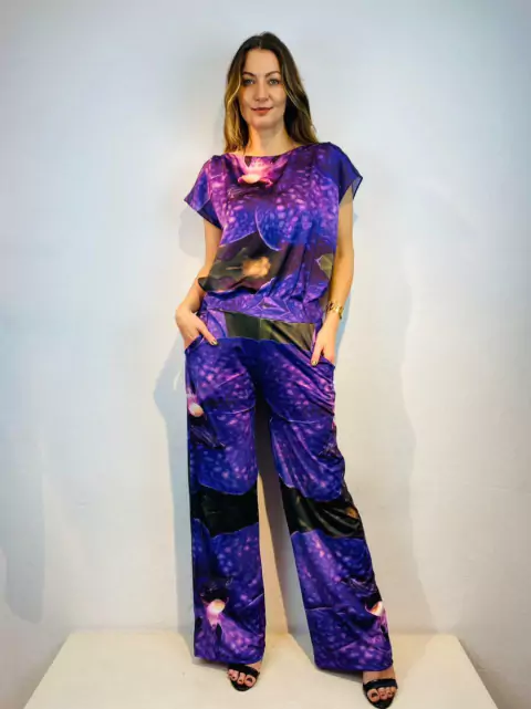 Calça Reta Jersey Orquídea Roxo