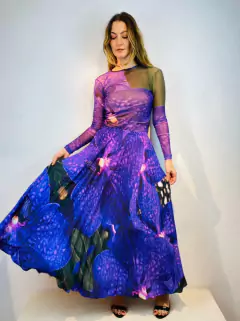 Saia Plissada Longa Crepe Orquídea Roxo - buy online