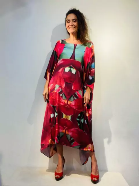 Vestido Maxi Midi Cetim Orquídea Vermelho