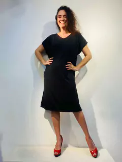 Vestido Kaftan Jersey Preto Lisos - ALESSA