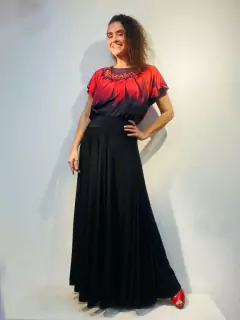 Saia Evase Longa Jersey Preto Lisos