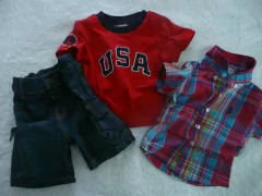set importado Polo Ralph Lauren 3p rojo, camisa escocesa y remera bordadas y bermuda de jean - comprar online