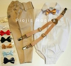 traje 3P bautismo casamiento pantalón de vestir chupin beige moño y tiradores - comprar online